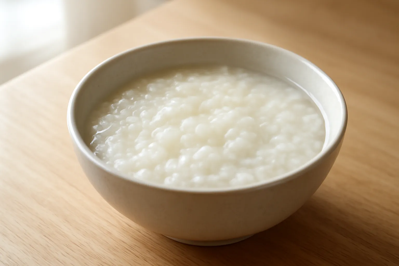 Bàn ăn với một bát cháo đơn giản